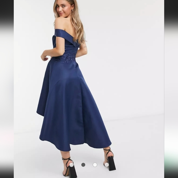 Chi chi London curve navy high low off the shoulder dress 18 - Picture 8 of 8